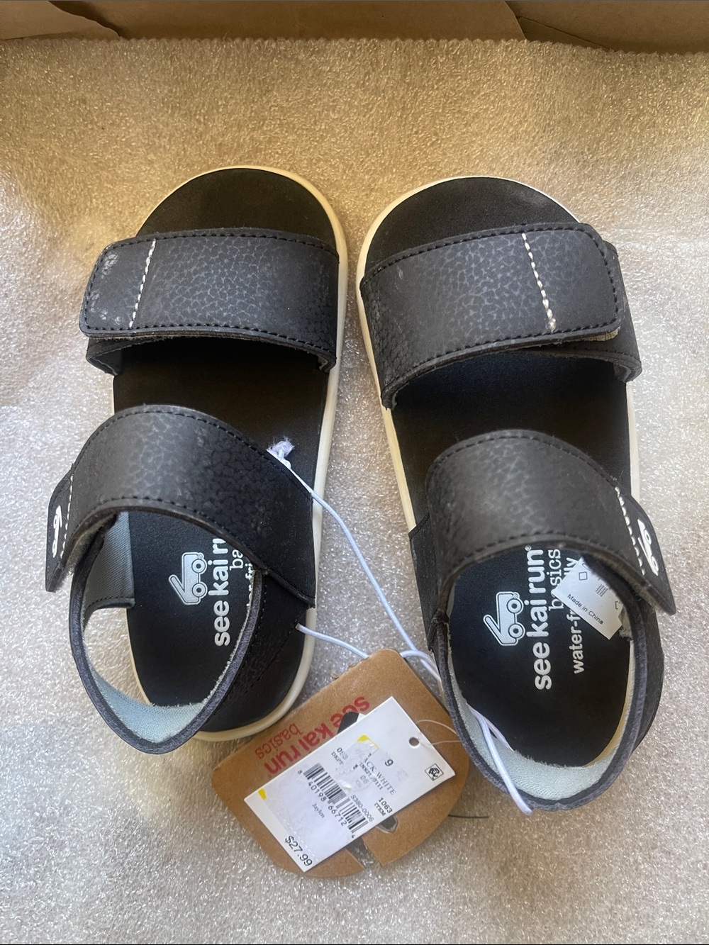 See Kai Run Black Kids Velcro Sandals with White Sole